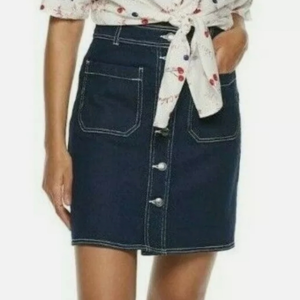 Popsugar High Waited Denim Button Front Mini Skirt sz 8